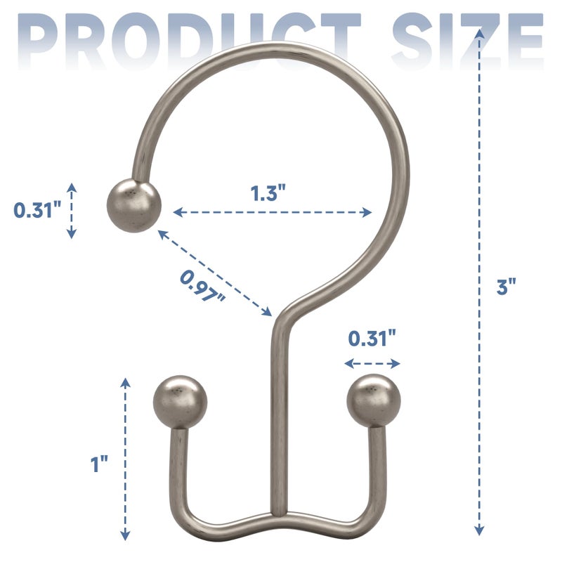 Titanker Shower Curtain Hooks Matte Nickel, Minimalist Simple Double Glide Shower Curtain Rings, Rust Proof Metal Shower Hooks Rings for Bathroom Shower Rods Curtains, Set of 12 Hooks - Image 3